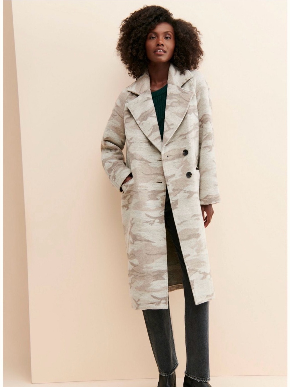 Avec Les Filles Taupe Camo Double-Breasted Trench Coat